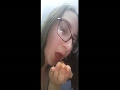 Teenage scat with a nerdy brunette